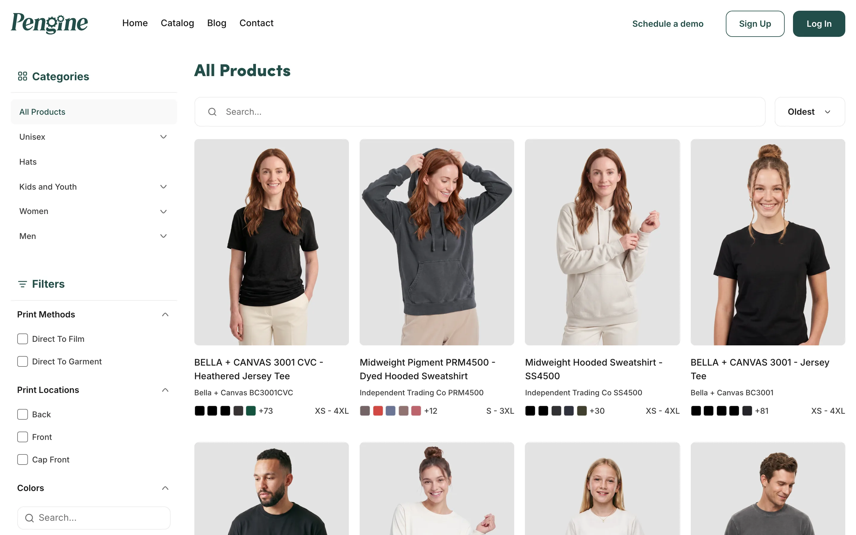 Pengine public product catalog with category navigation, print method and location filters